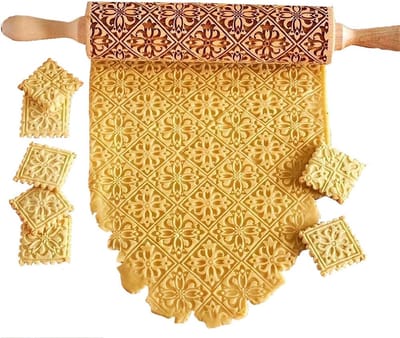3D Patroon Kerst Rolling Pin - 35cm Gegraveerd - Kerst Keuken Roll - Houten Gereedschap voor DIY Bakken