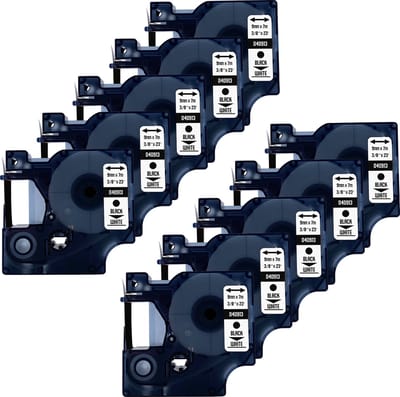 DULA Dymo D1 40913 - S0720680 - Compatible label tape - 10 lettertapes - Zwart op wit - 9mm x 7m