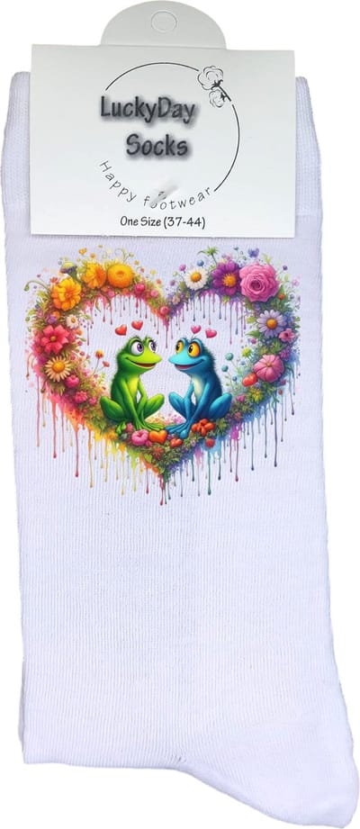 Kikkers - Opkikker - Grappige sokken - Valentijn cadeau - Verjaardag cadeau - Sint cadeau - Leuke sokken - Bloemen - Vrolijke sokken - Cadeautje - Grappig cadeau - Kerstsokken - Kerstcadeau - Vaderdag - Moederdag - Socks maken Happy - 37-44