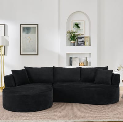 MIVRAY Hoekbank 264 x 168 x 76 cm - Gebogen Design Met Linker Chaise Longue, Bekerhouders En Kussens - Voor Woonkamer En Kantoor - Corduroy Zwart