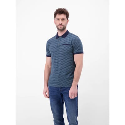 LERROS Poloshirt met two-tone-look en all-over-print , Maat: L , Kleur: CLASSIC NAVY , 100% katoen