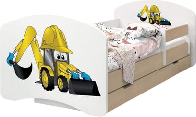 Kinderbed - Peuterbed - Veilig Slapen - Schuiflade met barrière - 190/90 - Graafmachine