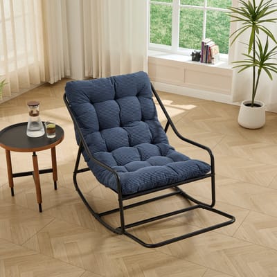 OKWISH Schommelstoel 75 x 116 x 82 cm - Verstelbare Schommelbeweging - Voor Binnen en Buiten - Staal - Donkerblauw