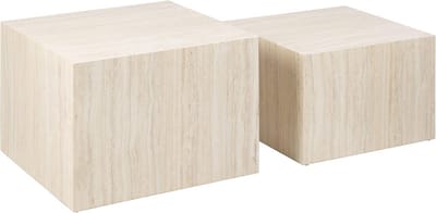 Set van 2 Vierkante Salontafels Beige Travertin Look - Moderne Woonkamertafel