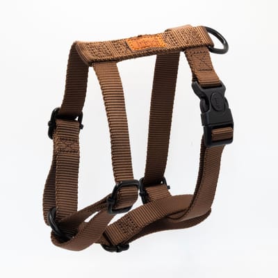 Nylon tuigje bruin - maat L - hondentuig - honden riem - hondentuig grote hond - honden harnas - honden tuigje - hondenhalsband met naam - hond - halsbanden, riemen & tuigen - Trimmi