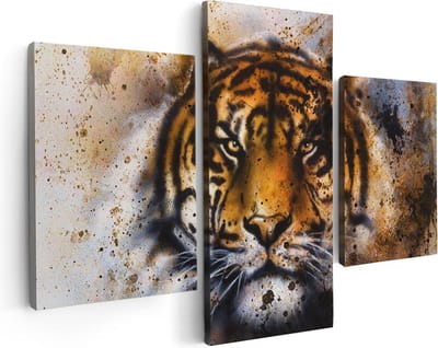 Artaza Canvas Schilderij Drieluik Geschilderde Tijger - Abstract - 90x60 - Foto Op Canvas - Canvas Print
