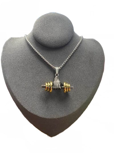 My Sweet Romance® – Fitness ketting | Dumbell sieraad | krachttraining-Halsketting met Dumbbell – Zilver Goud – 60 cm – RVS – Bedel 37 x 14 mm