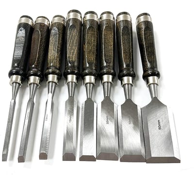 8-delige Houtbeitelset voor Houtbewerkingsgereedschap, Houtsnijgereedschap met Houten Kist, Houtsnijden zwart