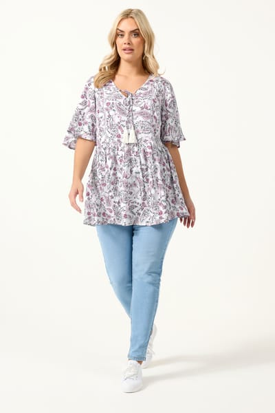 Yours Witte Top Met Paisleyprint En Strik Aan De Hals Size 42