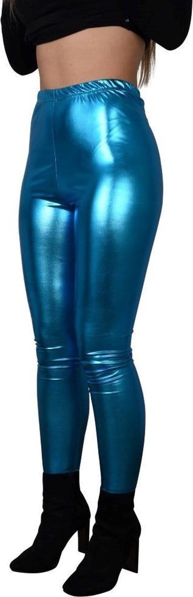 Glanzende legging - Turquoise/ Hemelblauw - Maat L – Hoge sluiting - Disco