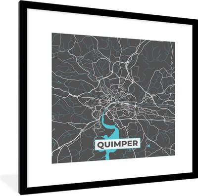 Fotolijst incl. Poster - Quimper - Plattegrond - Frankrijk - Stadskaart - Kaart - 40x40 cm - Posterlijst