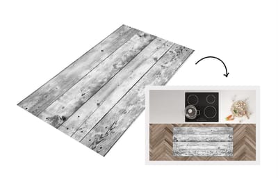 Keukenloper - Loper keuken - Grijs - Wit - Brocante - Planken - Hout - 120x60 cm - Keukenloper vinyl