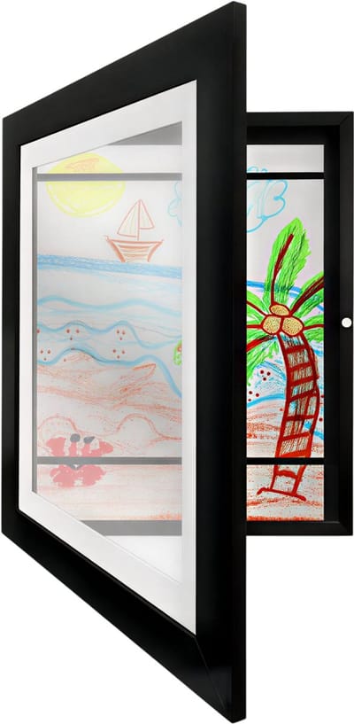 Kinderkunst Lijst Magnetisch – Verwisselbare Fotolijst voor Posters, Foto’s, Tekening en Schilderijen – Front Open Display voor Thuisdecoratie, Kinderkamer en Creatief Gebruik-Zwart