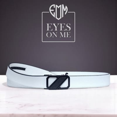 Witte Topgrain leren riem zonder gaatjes met automatische gesp voor heren (Model 8021-W)