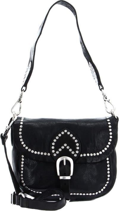 CAMPOMAGGI Leren Schoudertas Horizontal Shoulder Bag Nero Zwart