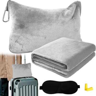 Ultralichte Reisdeken 2-in-1 met Kussendeken, Slaapoogmasker en Oordopjes voor Comfortabele Reiservaring