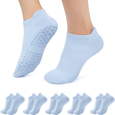5 paar antislip yogasokken voor dames - Pilates yoga antislipsokken - antislip sokken met stippen voor indoor fitness - ademende mesh sportsokken voor dames - geschikt voor fitness, ballet, dans, yoga en thuisworkouts