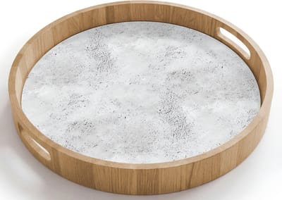 Dienblad rond 40x40 cm - Schootdienblad hout - Lichtgrijs - Ruw - Subtiel - Borrelplank rechthoek - Plateau houten dienbladen