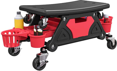Hutjemutje - werkplaatskruk op wielen - gereedschapswagentje - laadvermogen 135kg - 33cm hoog - afneembare zitting - 86x 33 cm - rood - zwart