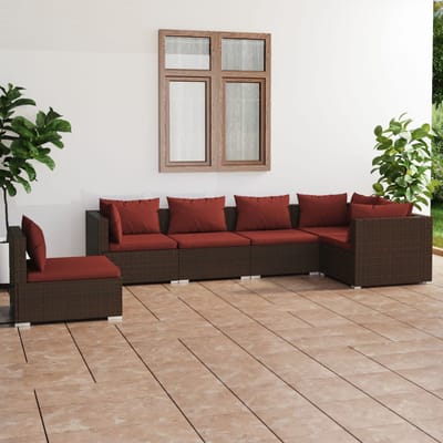 vidaXL - 6-delige - Loungeset - met - kussens - poly - rattan - bruin