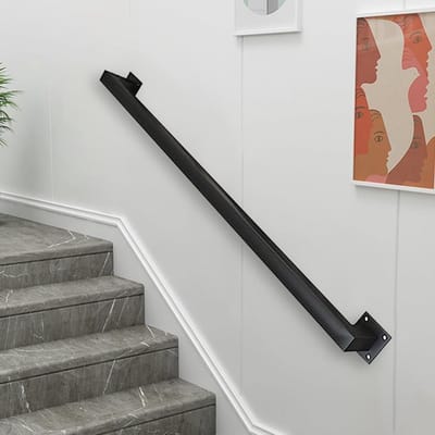 Metalen Leuning - Trapleuning Muursteun - Veilig Traplopen - Roestwerende Coating - 250cm - Zwart