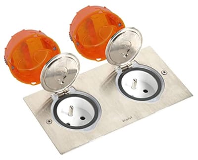 Set van 2 vloerstopcontacten roestvrij staal IP44 voor binnen en buiten