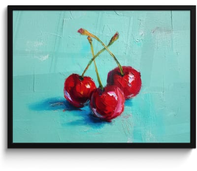 Poster in lijst - Fotolijst 80x60 cm - Posters - Kersen - Rood - Drie - Geverfd - Posterlijst zwart - Decoratie - Wanddecoratie woonkamer - Muurdecoratie slaapkamer