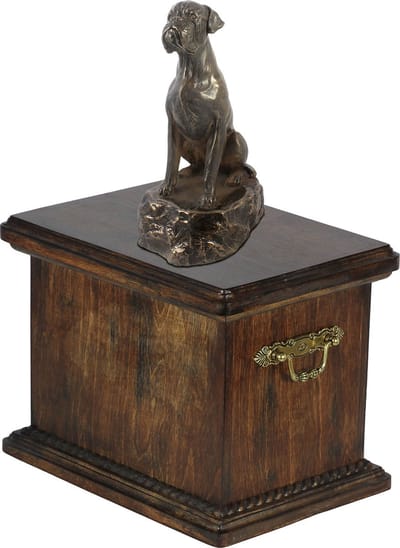 Elegante urn voor de as van een Duitse Boxer met beeldje