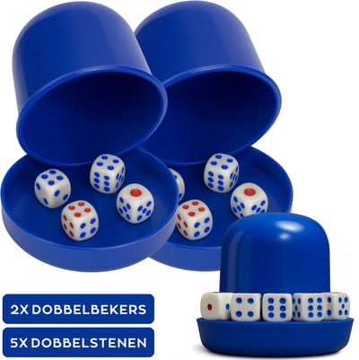 Dobbelbeker Set – 2 Bekers met 10 Dobbelstenen – Gezelschapsspel, Drankspel & Bar - Blauw