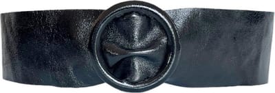 Zwarte Leren Metallic Riem - Tailleriem - Brede Metallic Leren Riemen - Ronde Gesp - Zwart
