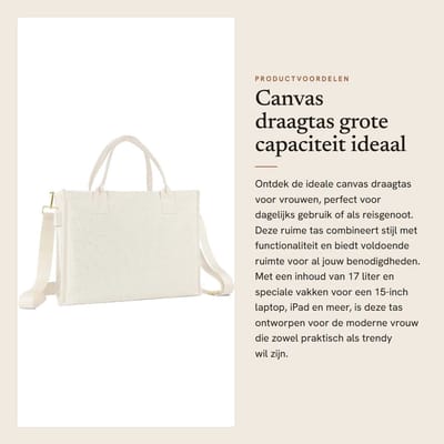 Dailygoods- Draagtas grote capaciteit - Laptop tas - Crossbody tas - Handtas - Strandtas - Hoogwaardig canvasmateriaal - 17 liter inhoud - Laptoptas