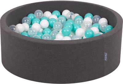 KiddyMoon ballenbad 90x30cm met 300 ballen ∅ 7cm ballenbad met kleurrijke ballen - voor baby's kinderen rond - donkergrijs: licht turquoise wit transparant