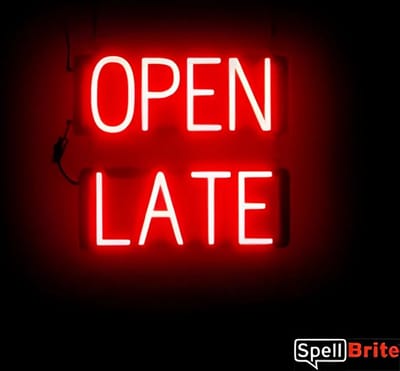 OPEN LATE - Lichtreclame Neon LED bord verlicht | SpellBrite | 43 x 38 cm | 6 Dimstanden - 8 Lichtanimaties | Reclamebord neon verlichting