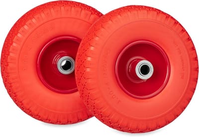 Famanu - Steekwagenwiel 3.00-4, PU volrubber, stalen velg, anti-lek, 100 kg draaglast – Rood-Oranje