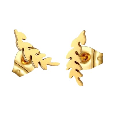 Aramat Jewels | Oorbellen | Goudkleurige blad oorstuds 12×4 mm | | | |4mm | Staal | Kinderen, Volwassenen | Verkleurd niet