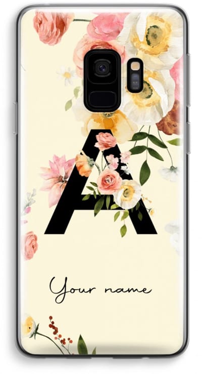 Gepersonaliseerd - Case Company® - Hoesje geschikt voor Samsung Galaxy S9 hoesje - Flirty Flowers Monogram - Soft Cover Telefoonhoesje - Bescherming aan alle Kanten en Schermrand