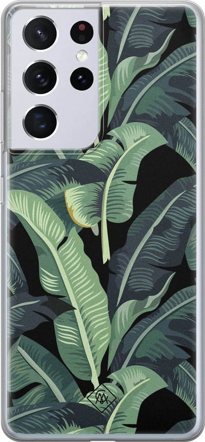 Casimoda® hoesje - Geschikt voor Samsung S21 Ultra - Palmbladeren Bali - Backcover - Siliconen/TPU - Groen