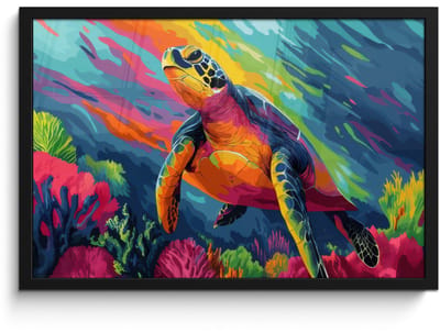 Poster in lijst - Fotolijst 60x40 cm - Posters - Koraal - Schildpad - Abstract - Water - Posterlijst zwart - Decoratie - Wanddecoratie woonkamer - Muurdecoratie slaapkamer