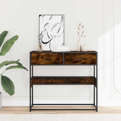 vidaXL - Wandtafel - 90x35x80 - cm - bewerkt - hout - gerookt - eikenkleurig