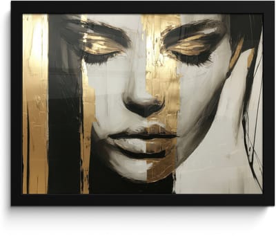 Poster in lijst - Fotolijst 40x30 cm - Posters - Ogen - Gezicht - Goud - Strepen - Posterlijst zwart - Decoratie - Wanddecoratie woonkamer - Muurdecoratie slaapkamer