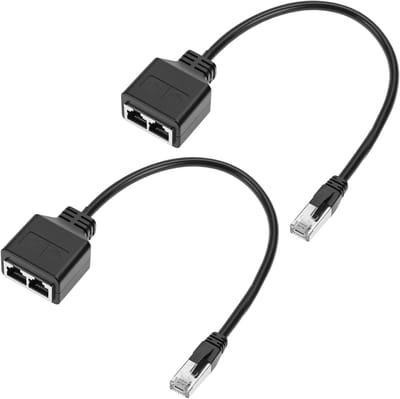 Netwerk Splitter Adapter - Ethernet Splitter - Netwerk Delen - 1 Stekker 2 Sockets - 2 Stuks - Zwart