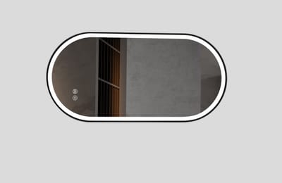 Vips Badkamerspiegel 120 cm - Mat Zwart - LED Verlichting - Anti-condens - Tijdsaanduiding - Rond - Ovaal
