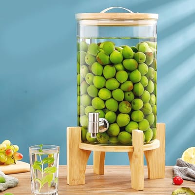 Glazen drankdispenser met houten standaard - Lekvrije roestvrijstalen 7,5L drinkdispenser voor feesten en evenementen