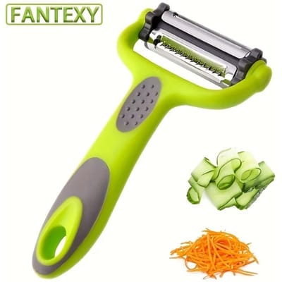 3-in-1 Julienneschiller van roestvrij staal met ergonomisch rubberen handvat - Multifunctionele groente- en fruitsnijder, rasp en roterend mes groen