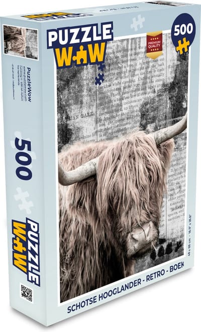Puzzel Schotse hooglander - Retro - Boek - Legpuzzel - Puzzel 500 stukjes