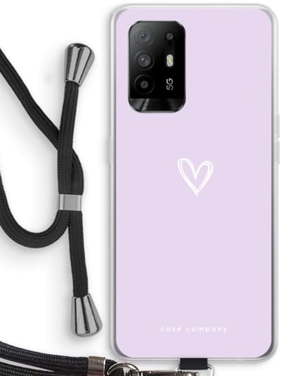 Case Company® - Hoesje met koord geschikt voor Oppo A94 5G hoesje met Koord - Klein hartje paars - Telefoonhoesje met Zwart Koord - Bescherming aan alle Kanten en Over de Schermrand