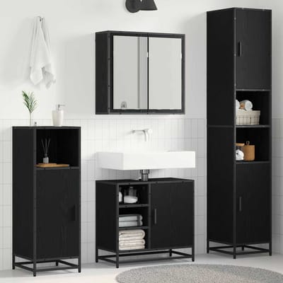 vidaXL - Badkamermeubel - Set - 3 - st - Zwart - Eiken - Bewerkt - hout