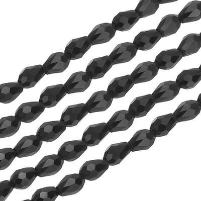 325 stuks traanvormige gefacetteerde glazen kristallen kralen, zwarte bicone geboortesteen kraal assortimenten verticale gatvorm voor doe-het-zelf ambacht, 4 x 6 mm