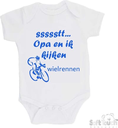 100% katoenen Romper "ssssstt... Opa en ik kijken wielrennen" Jongens Katoen Wit/blauw Maat 62/68