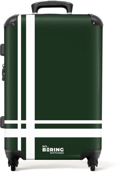 NoBoringSuitcases.com® - Koffer groot - Rolkoffer lichtgewicht - Groen met wit kruispatroon - Vakantie reiskoffer met 4 wielen - Grote trolley XL - Travel suitcase large - 20 kg bagage - Ruimbagage medium met TSA slot